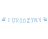 Girlanda papierowa "1 URODZINY", niebieska, 1,5 m.