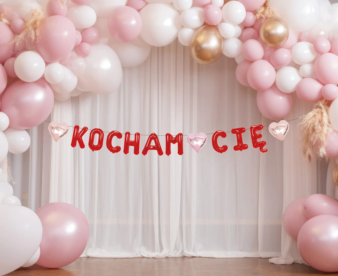 Girlanda papierowa "KOCHAM CIĘ", czerwona, 1,8 m.
