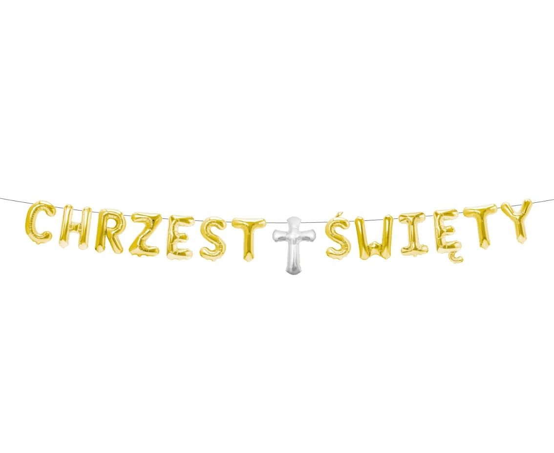 Girlanda papierowa "CHRZEST ŚWIĘTY", złota , 1,8 m.