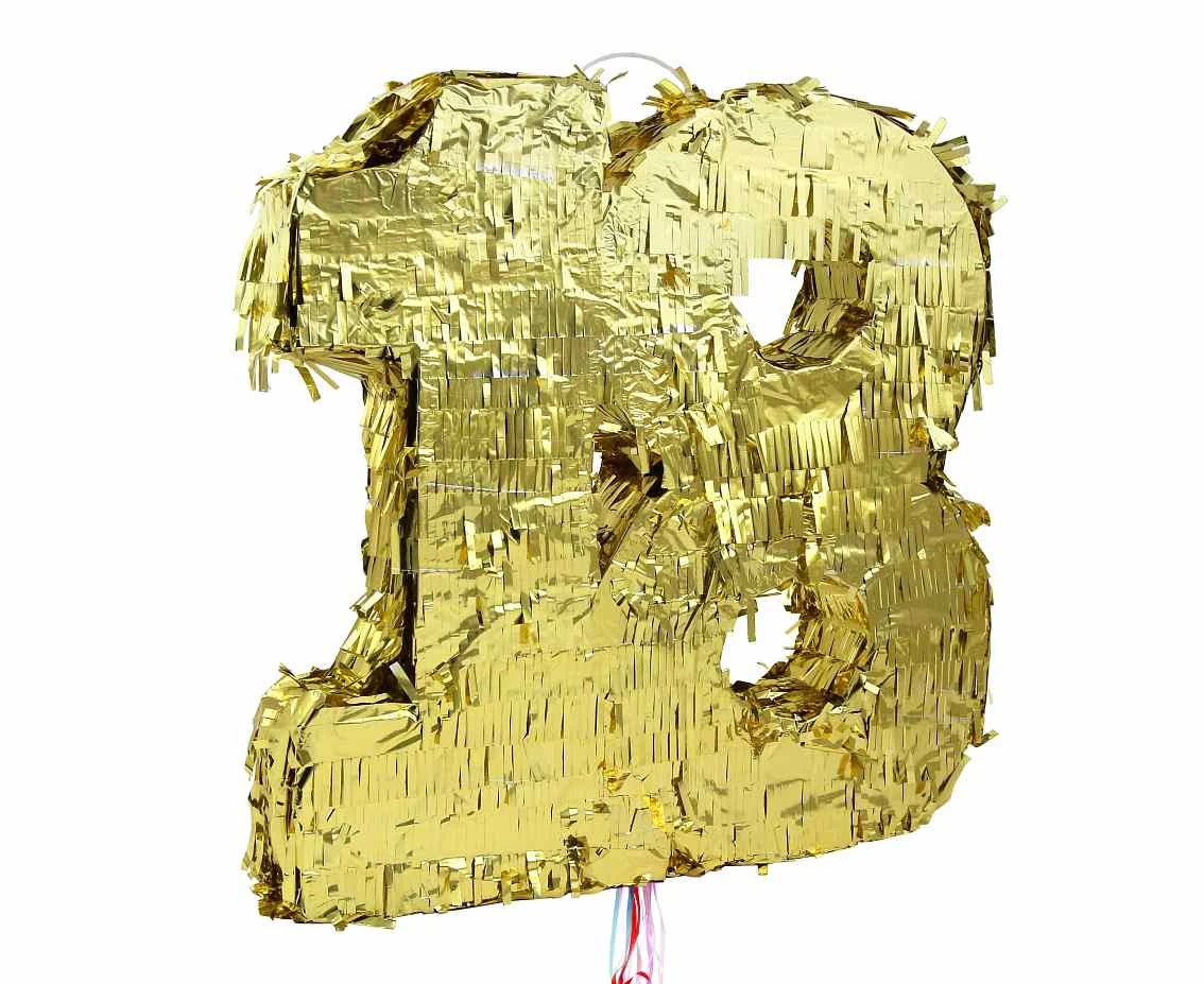 Piniata cyfra „18”, metaliczna złota, foliowa, 50x40.5x8 cm, KK