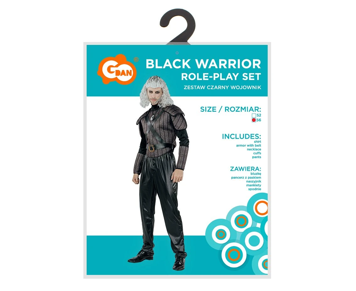 Zestaw dla dorosłych Czarny Wojownik (bluzka, pancerz z paskiem, naszyjnik, mankiety, spodnie), rozm. 56 KK