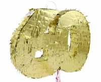 Piniata cyfra „60”, metaliczna złota, foliowa, 50x40.5x8 cm KK