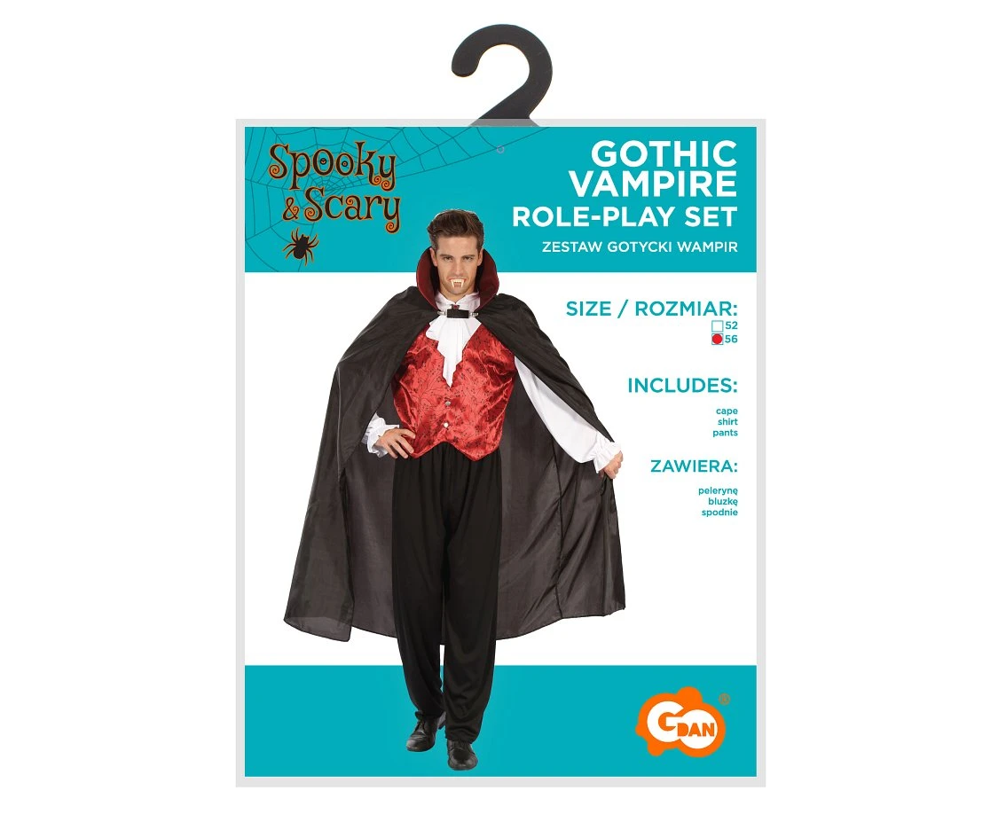 Zestaw dla dorosłych Gotycki Wampir (peleryna, bluzka, spodnie), rozm. 56