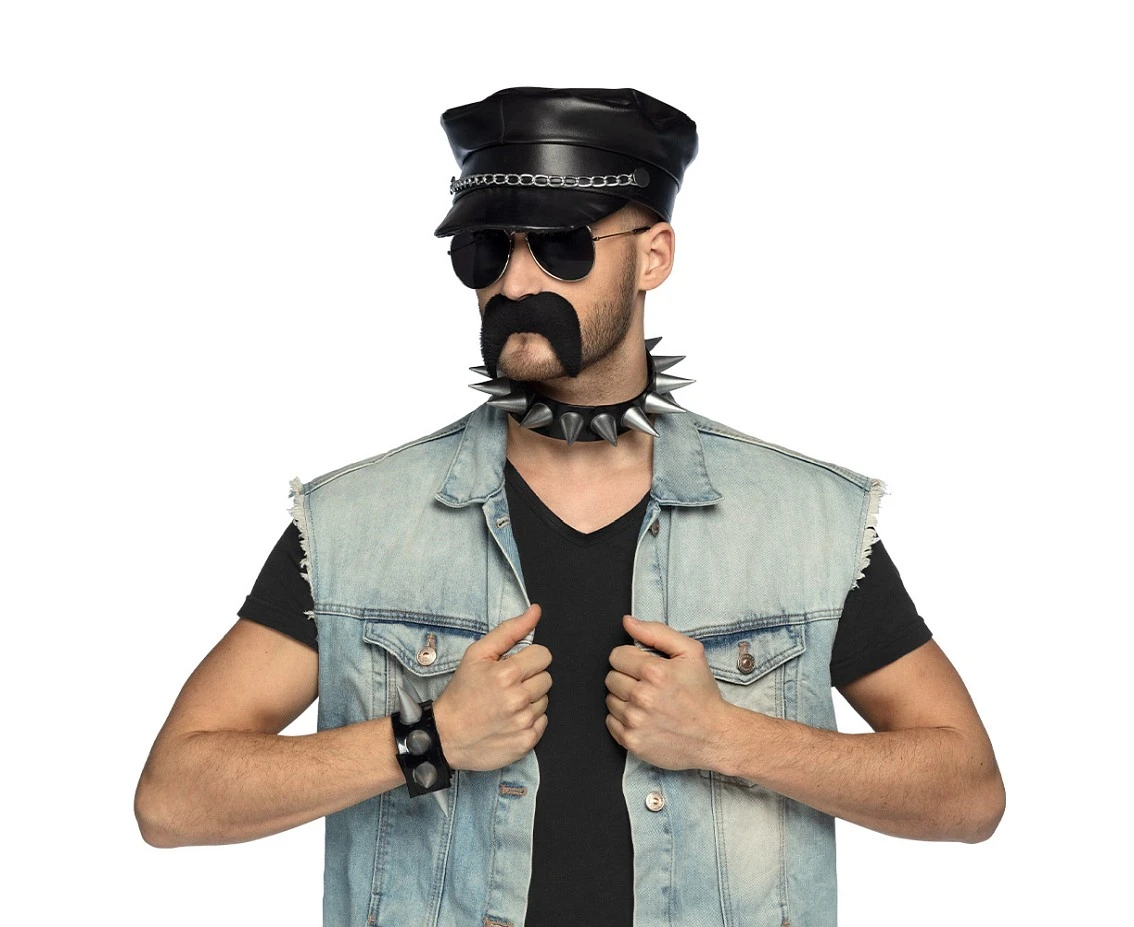 Zestaw Rocker (czapka, okulary, naszyjnik, bransoletka i wąsy)
