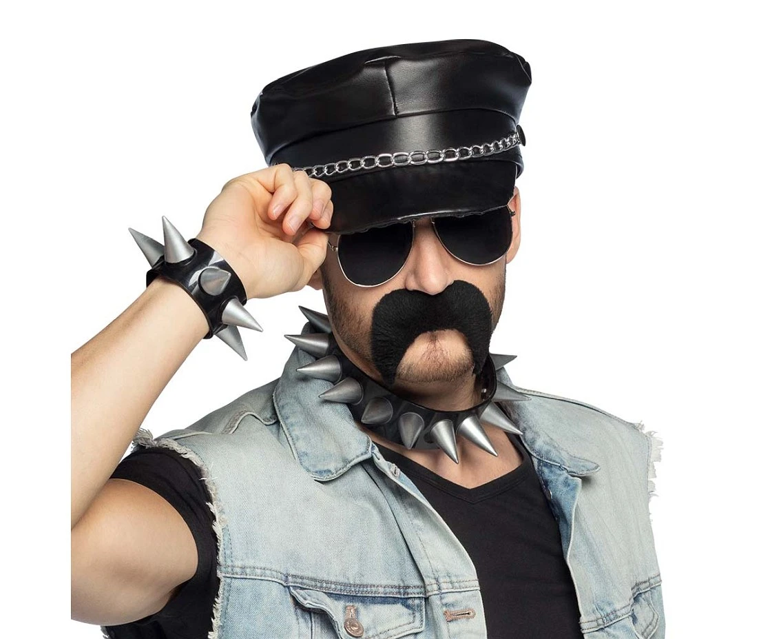 Zestaw Rocker (czapka, okulary, naszyjnik, bransoletka i wąsy)