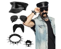 Zestaw Rocker (czapka, okulary, naszyjnik, bransoletka i wąsy)