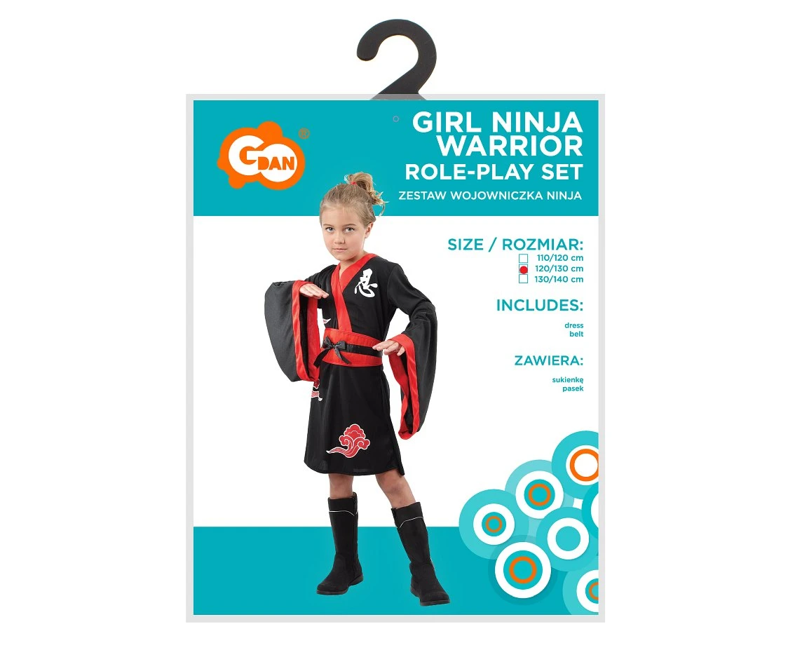 Zestaw dla dzieci Wojowniczka Ninja (sukienka, pasek), rozm.120/130 cm
