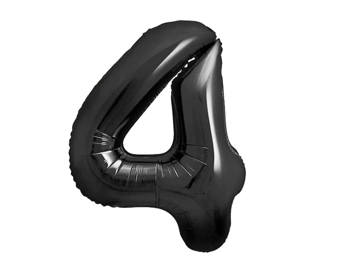 Balon foliowy B&C, cyfra 4, matowa czarna, 85 cm