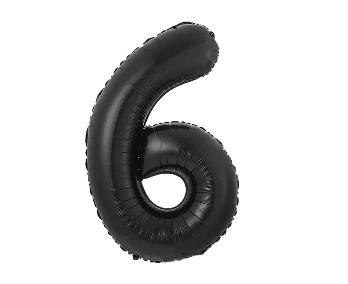 Balon foliowy B&C, cyfra 6, matowa czarna, 85 cm