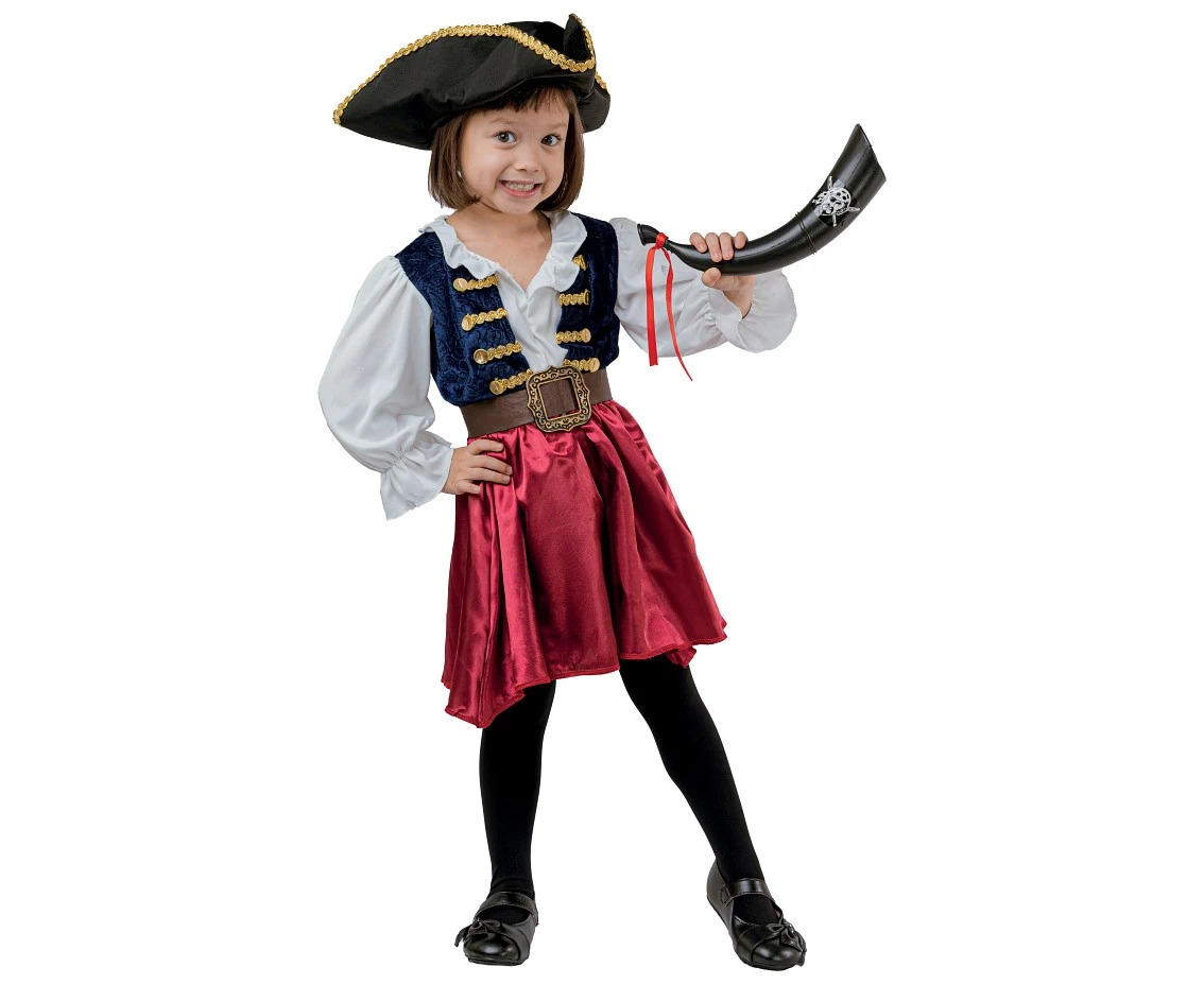 Zestaw dla dzieci Morska Piratka (sukienka, pasek, kapelusz), rozm. 92/104 cm
