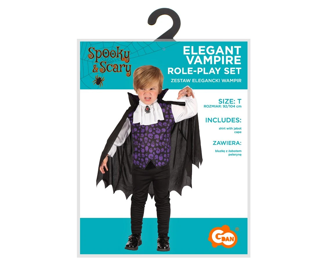 Zestaw dla dzieci Elegancki Wampir (bluzka z peleryną (odpinana na rzepy), żabot), rozm. 92/104 cm