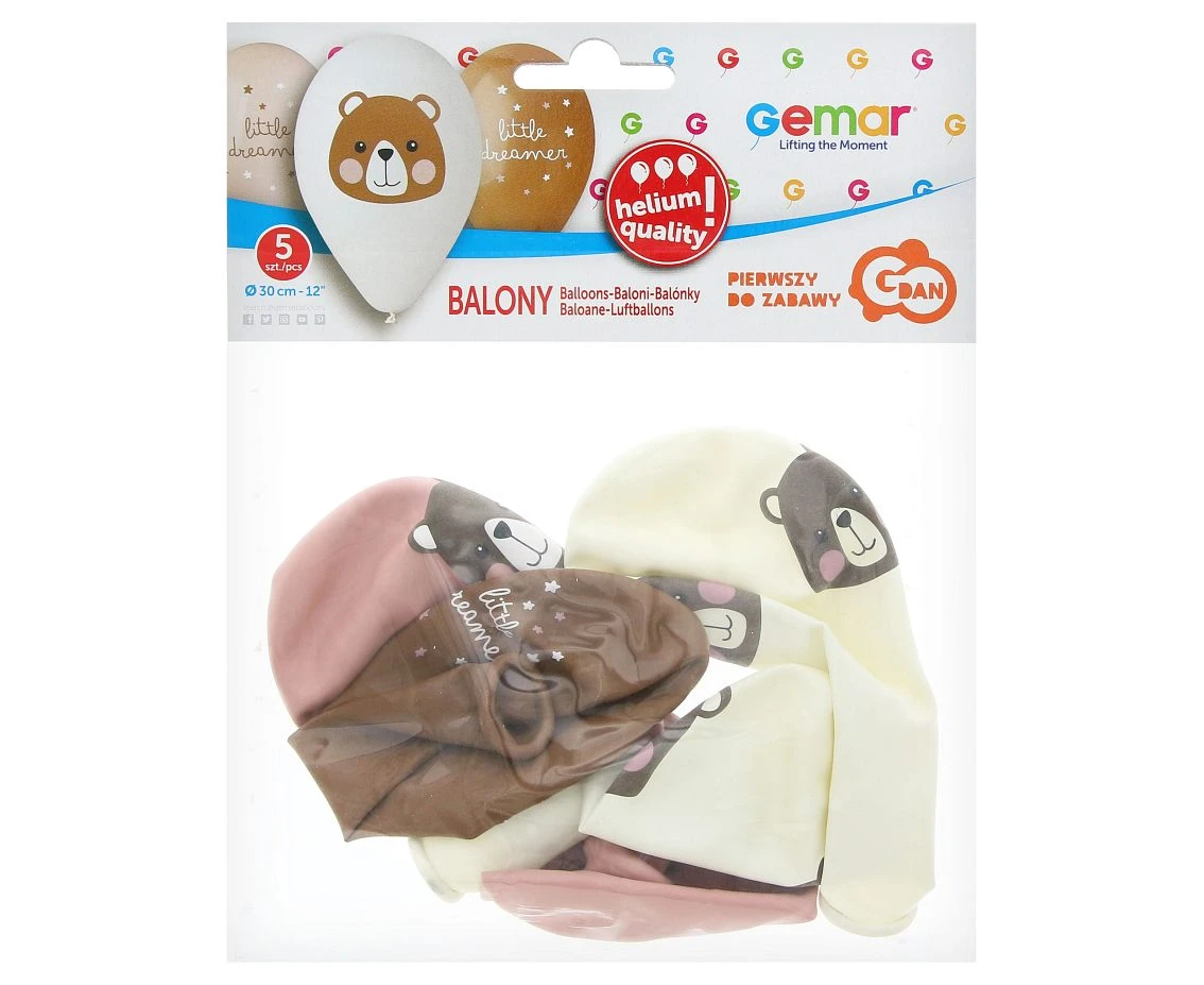 Balony Gemar 12", pastel premium hel dreamer (misio), 5szt.