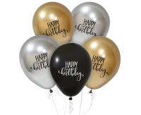 Balony Happy Birtday (platynowe kolory), 12"/ 5 szt.