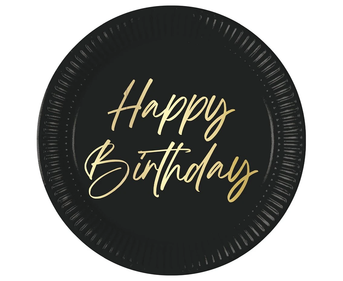 Talerzyki papierowe Elegant Happy Birthday, Decorata, FSC, 23 cm, 8 szt.