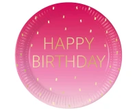Talerzyki papierowe Pink Happy Birthday, Decorata, FSC, 23 cm, 8 szt. KK