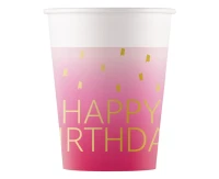 Kubeczki papierowe Pink Happy Birthday, Decorata, FSC, 200 ml, 8 szt. KK