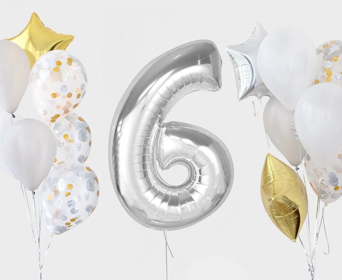 Balon foliowy Smart, cyfra 6, srebrna, 92 cm KK