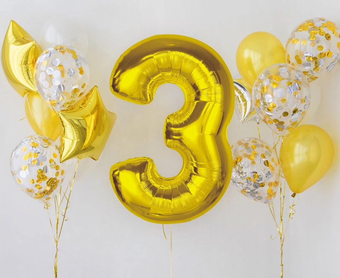 Balon foliowy Smart, cyfra 3, złota, 92 cm KK