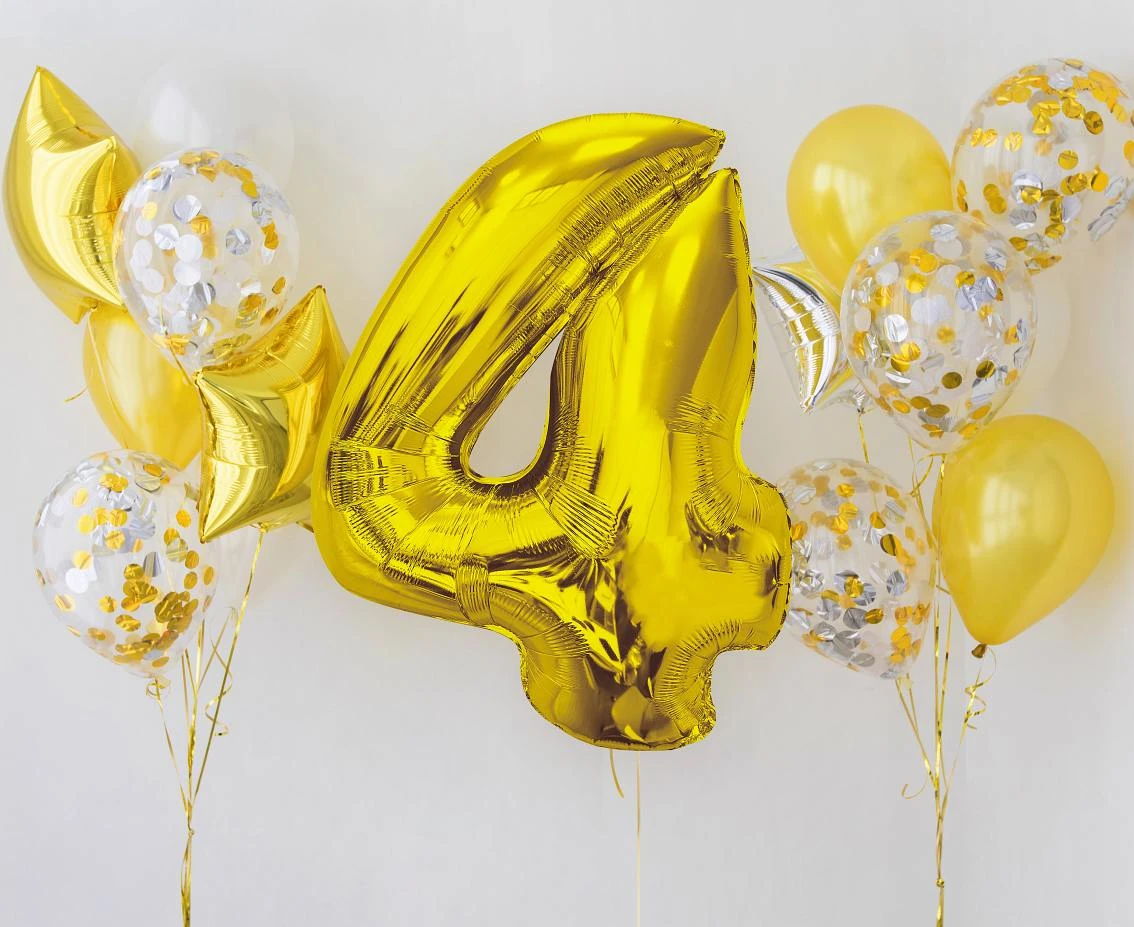Balon foliowy Smart, cyfra 4, złota, 92 cm KK