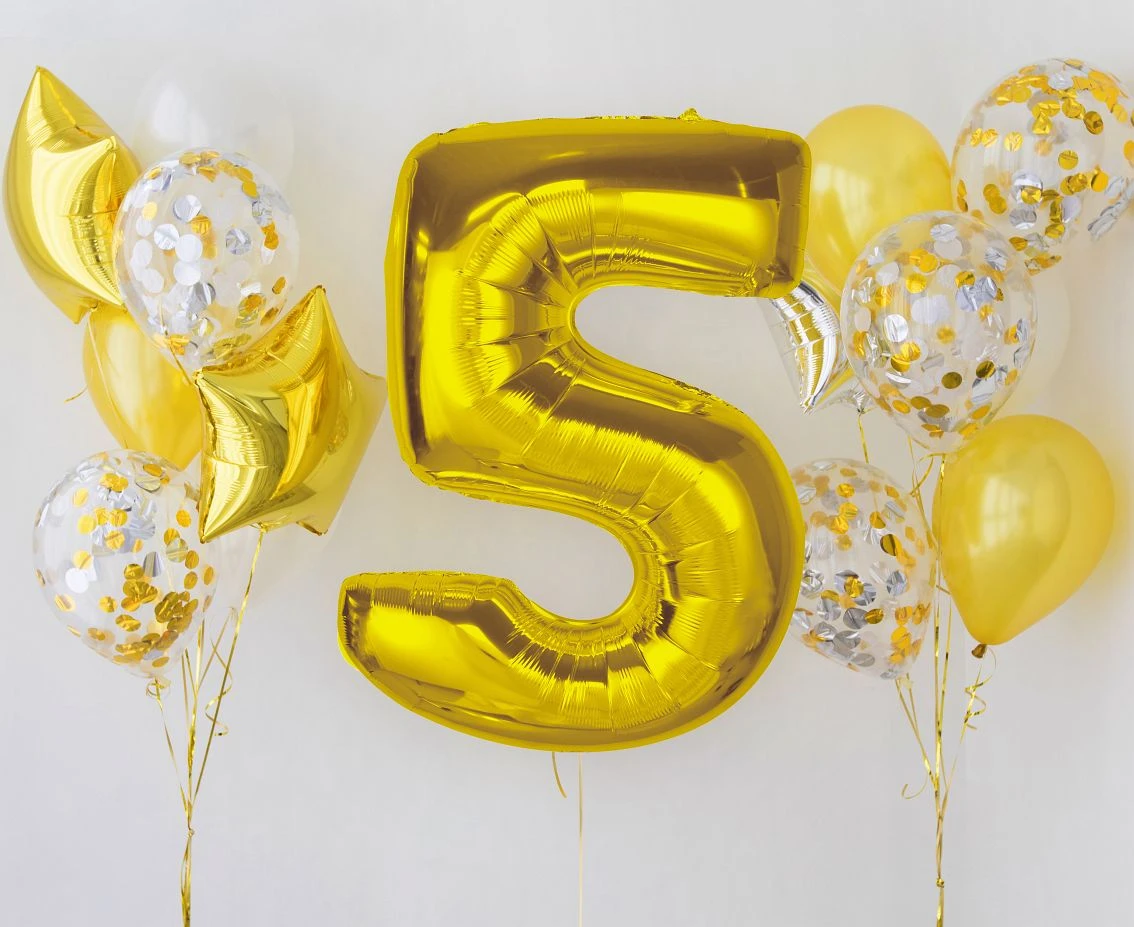 Balon foliowy Smart, cyfra 5, złota, 92 cm KK