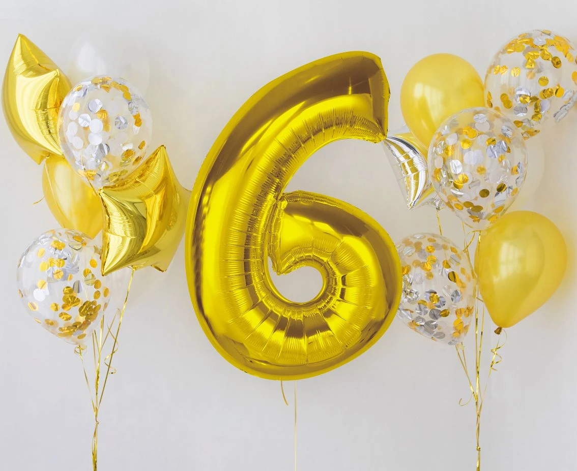 Balon foliowy Smart, cyfra 6, złota, 92 cm KK