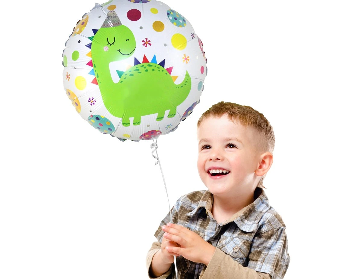 Balon foliowy okrągły, Dinozaur w czapeczce, 18", 1 szt. KK