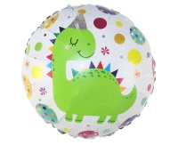 Balon foliowy okrągły, Dinozaur w czapeczce, 18", 1 szt. KK