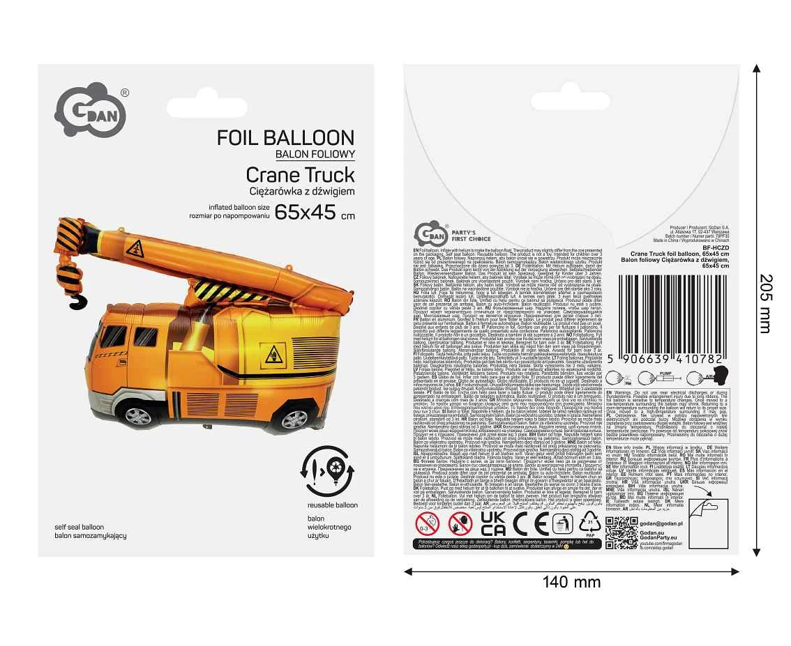 Balon foliowy Ciężarówka z dźwigiem, 65x45 cm