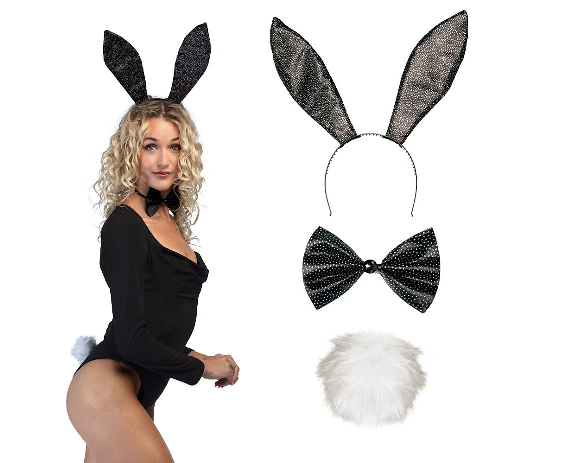 Zestaw Bunny black (diadem, muszka, ogon)