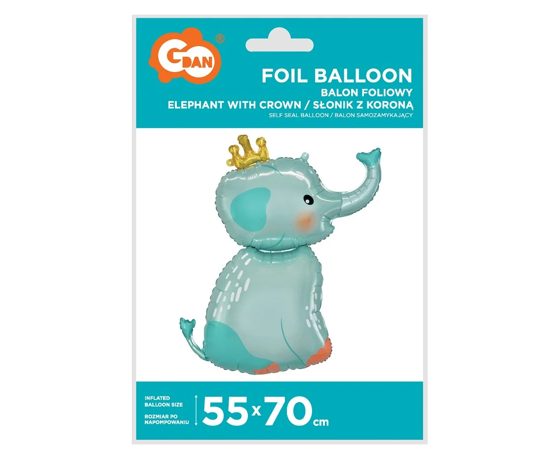 Balon foliowy Słonik z Koroną, 55x70 cm AA