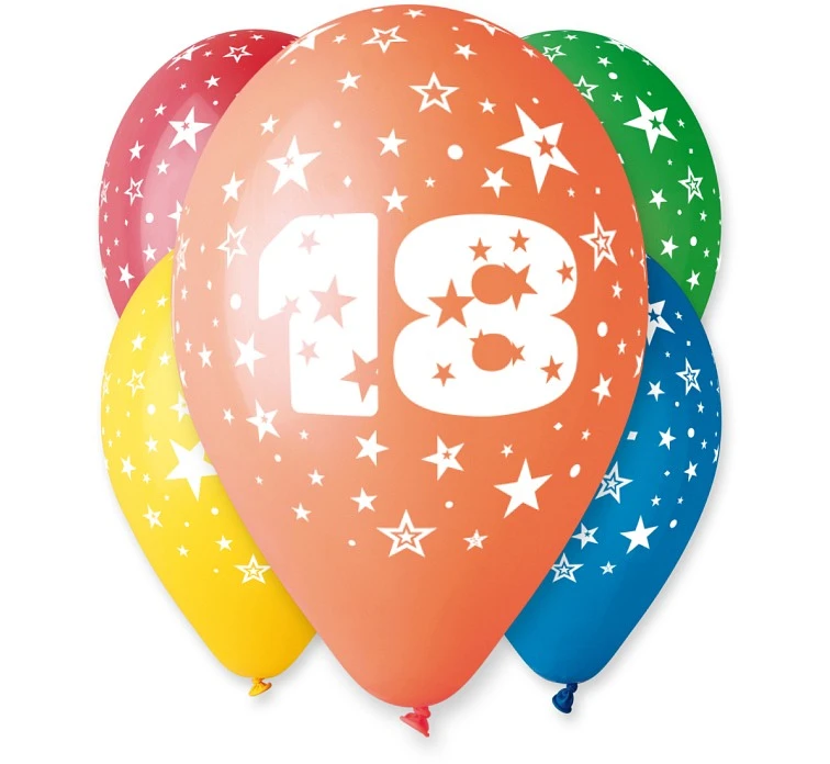 Balony Gemar 12", 18. urodziny, pastel mix, 5szt. KK
