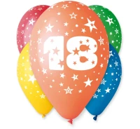 Balony Gemar 12", 18. urodziny, pastel mix, 5szt. KK