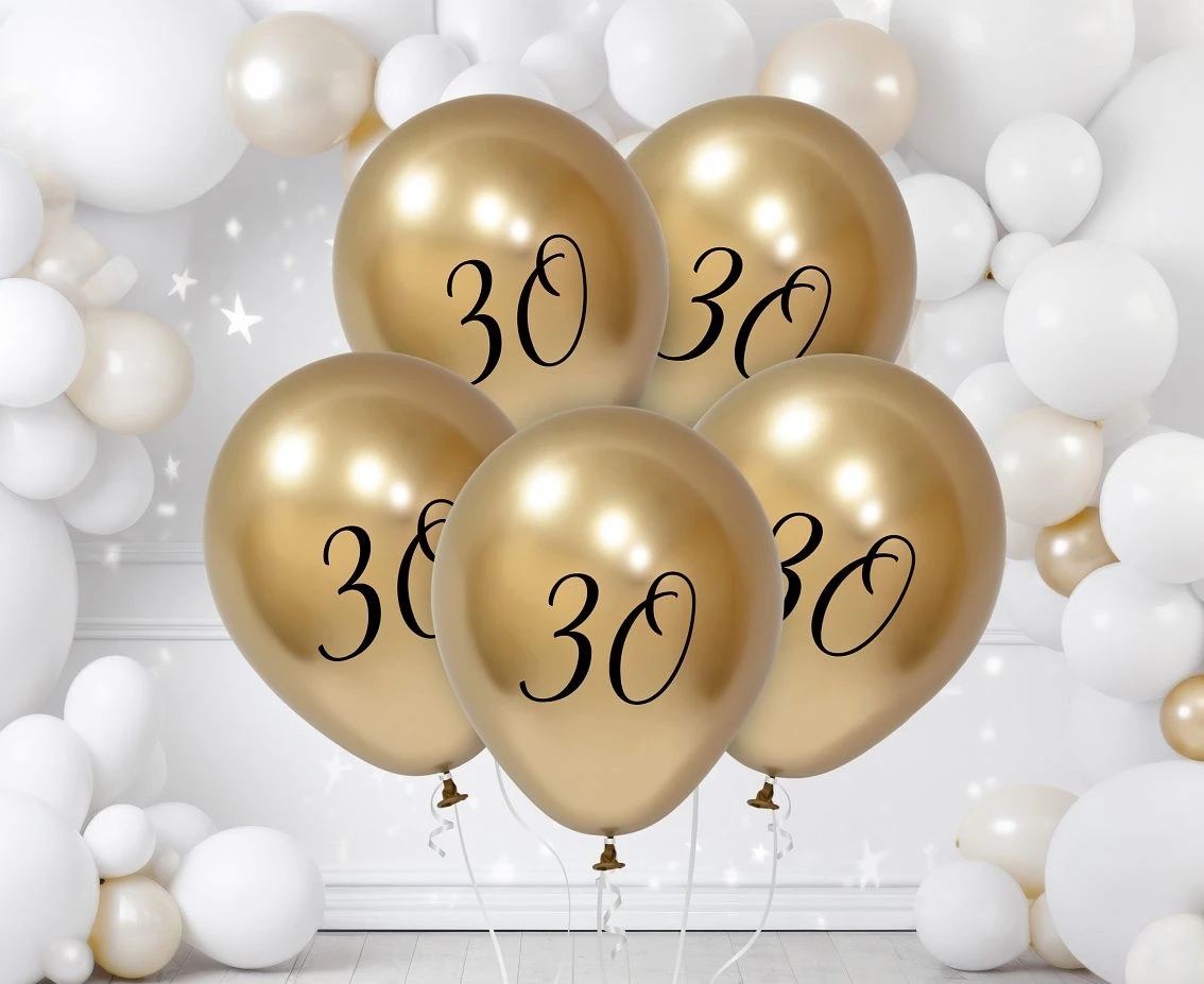 Balony B&C 12",  30. urodziny, platyna jasnozłote, 5szt.