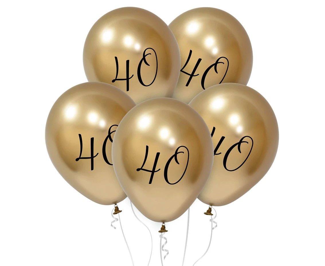 Balony B&C 12",  40. urodziny, platyna jasnozłote, 5szt.