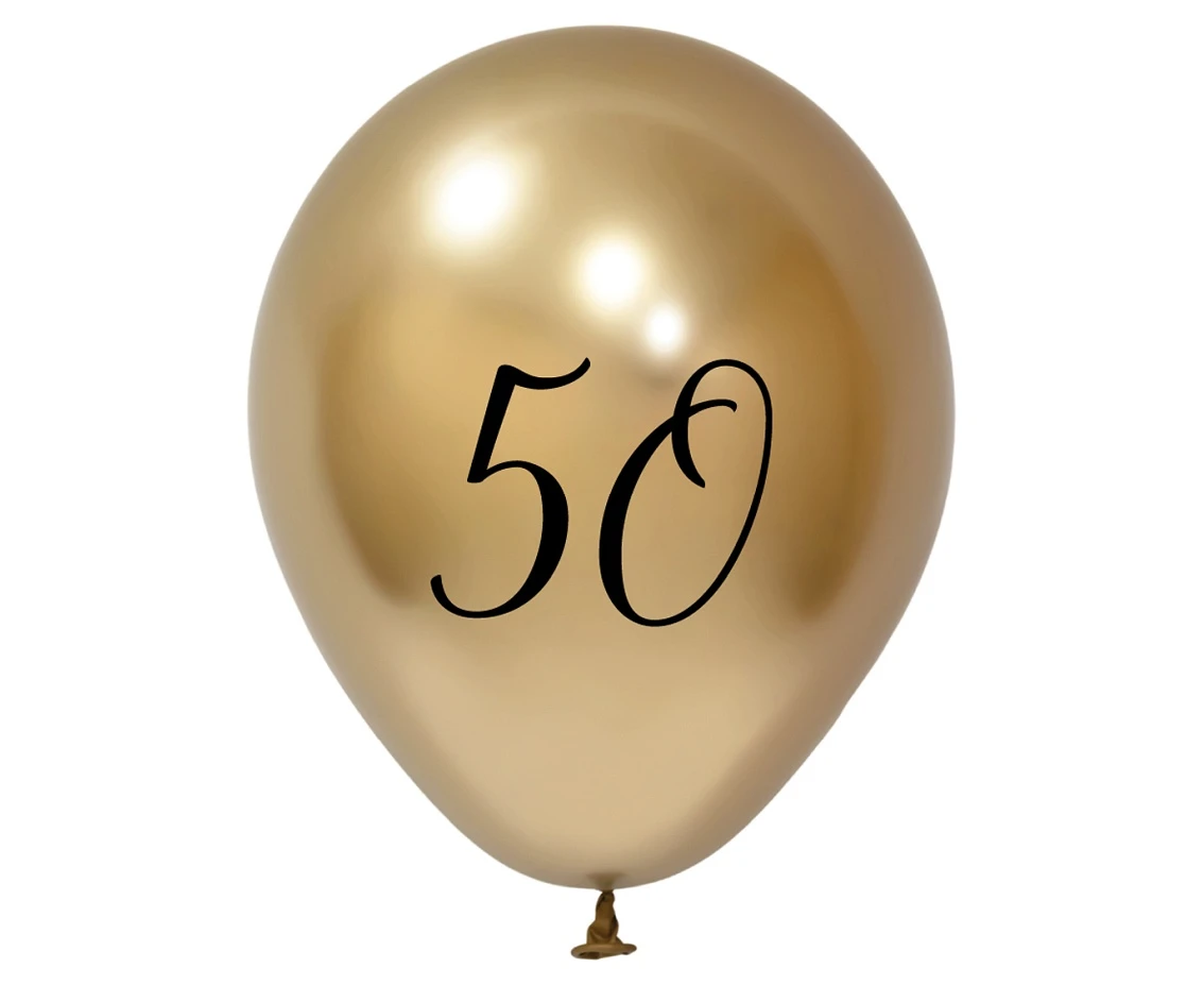 Balony B&C 12", 50. urodziny, platyna jasnozłote, 5szt.
