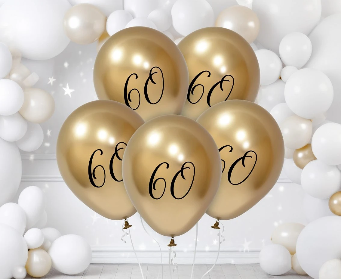 Balony B&C 12",  60. urodziny, platyna jasnozłote, 5szt.