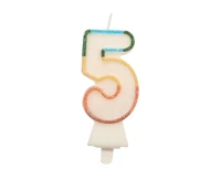 Świeczka cyferka 5, tęczowa, NOWY BIO BROKAT, 8,5 cm