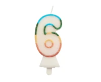 Świeczka cyferka 6, tęczowa, NOWY BIO BROKAT, 8,5 cm