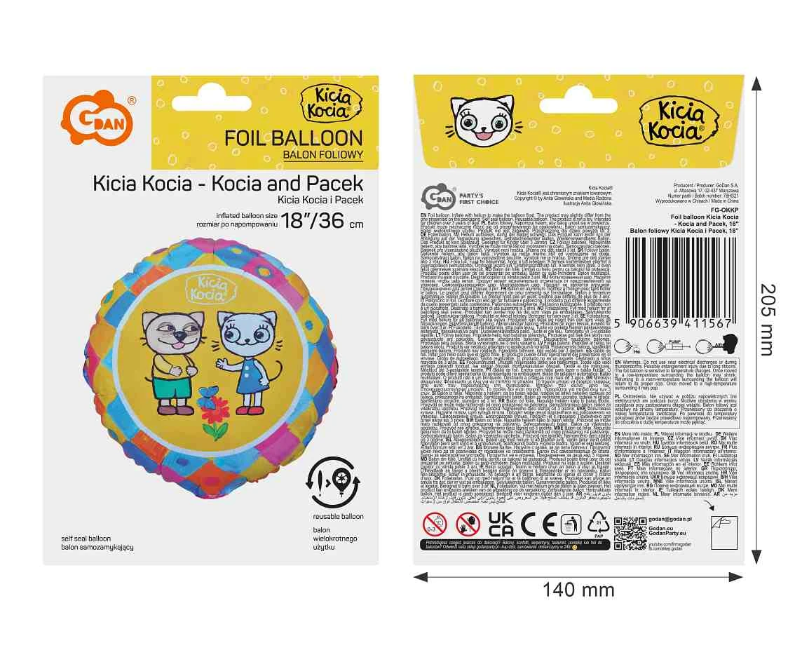 Balon foliowy Kicia Kocia i Pacek, 18 cali