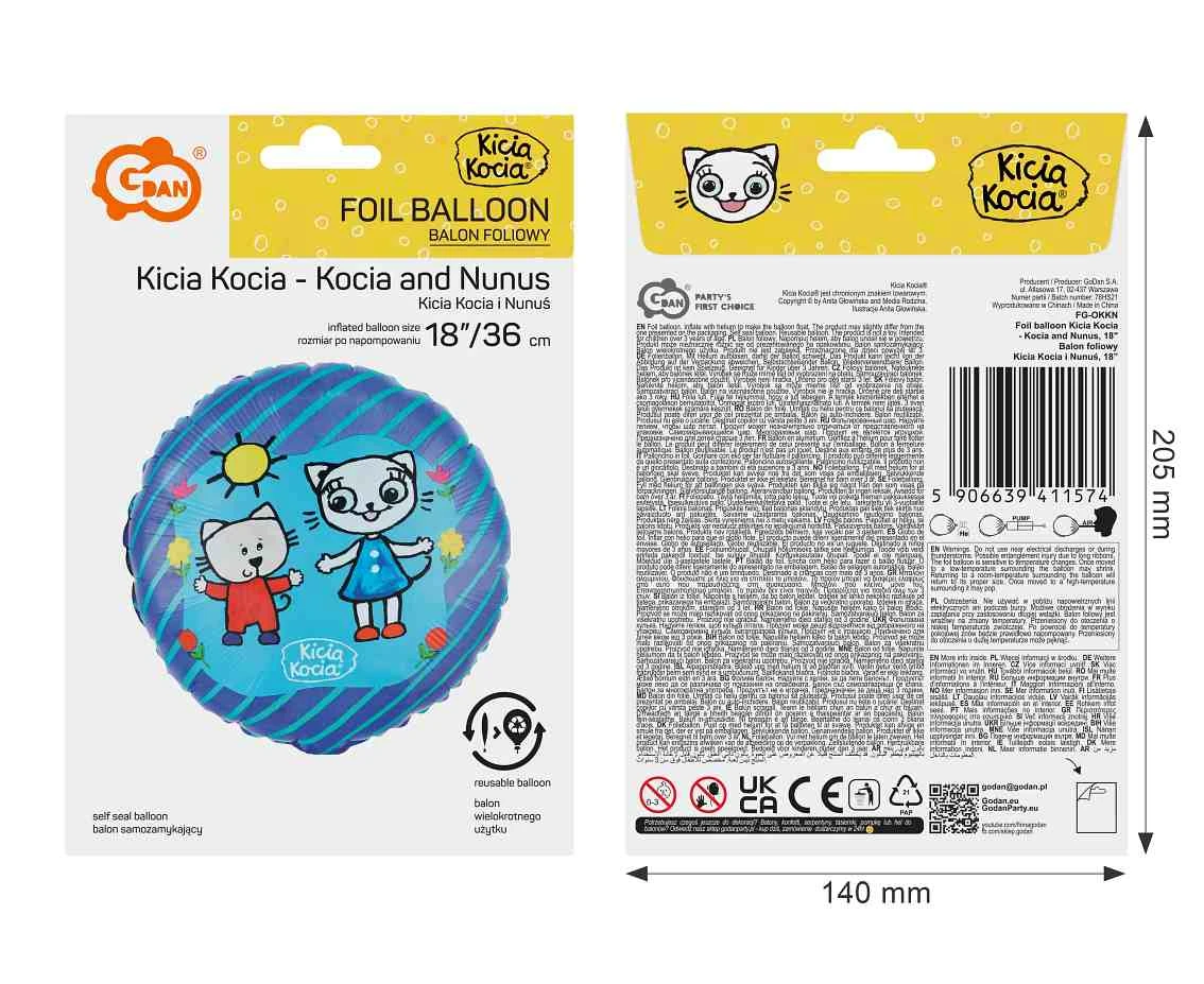 Balon foliowy Kicia Kocia i Nunuś, 18 cali