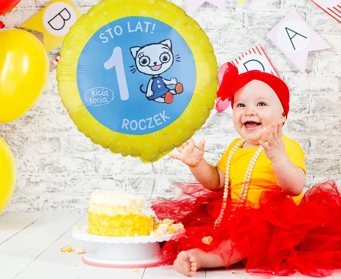 Balon foliowy Kicia Kocia - 1 Roczek, 18 cali