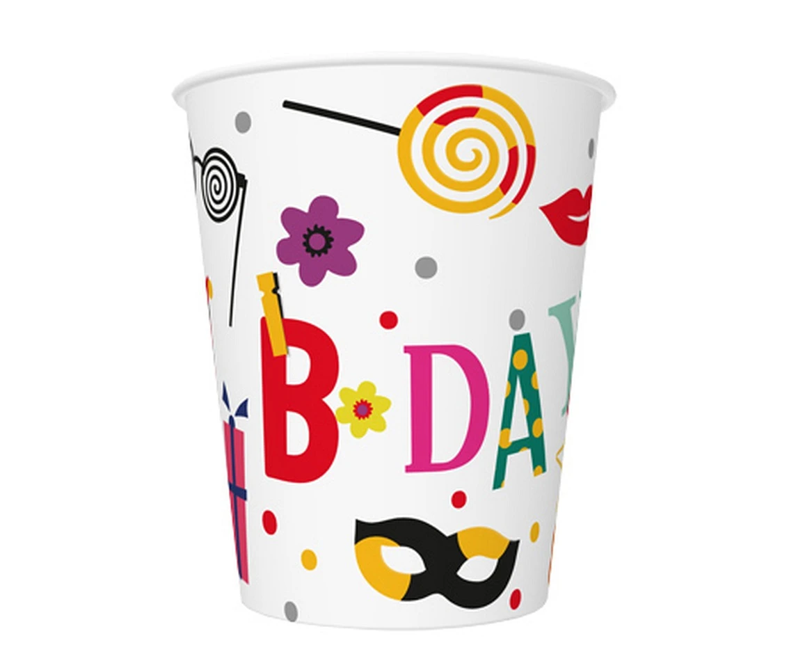 Kubeczki pap. Funny B-day, 250 ml, 8 szt.