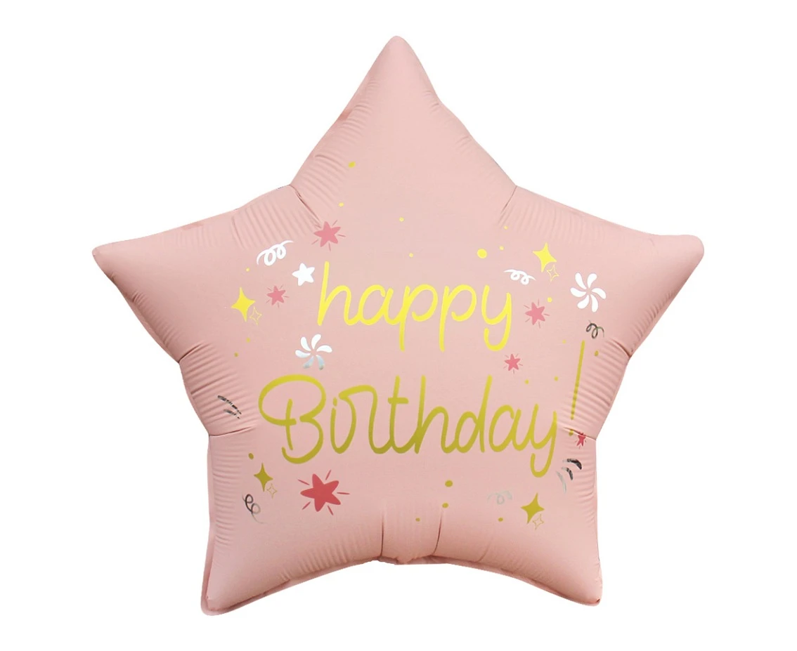 Balon foliowy 18" Gwiazda Happy Birthday, matowa pastelowa różowa KK