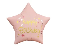 Balon foliowy 18" Gwiazda Happy Birthday, matowa pastelowa różowa KK