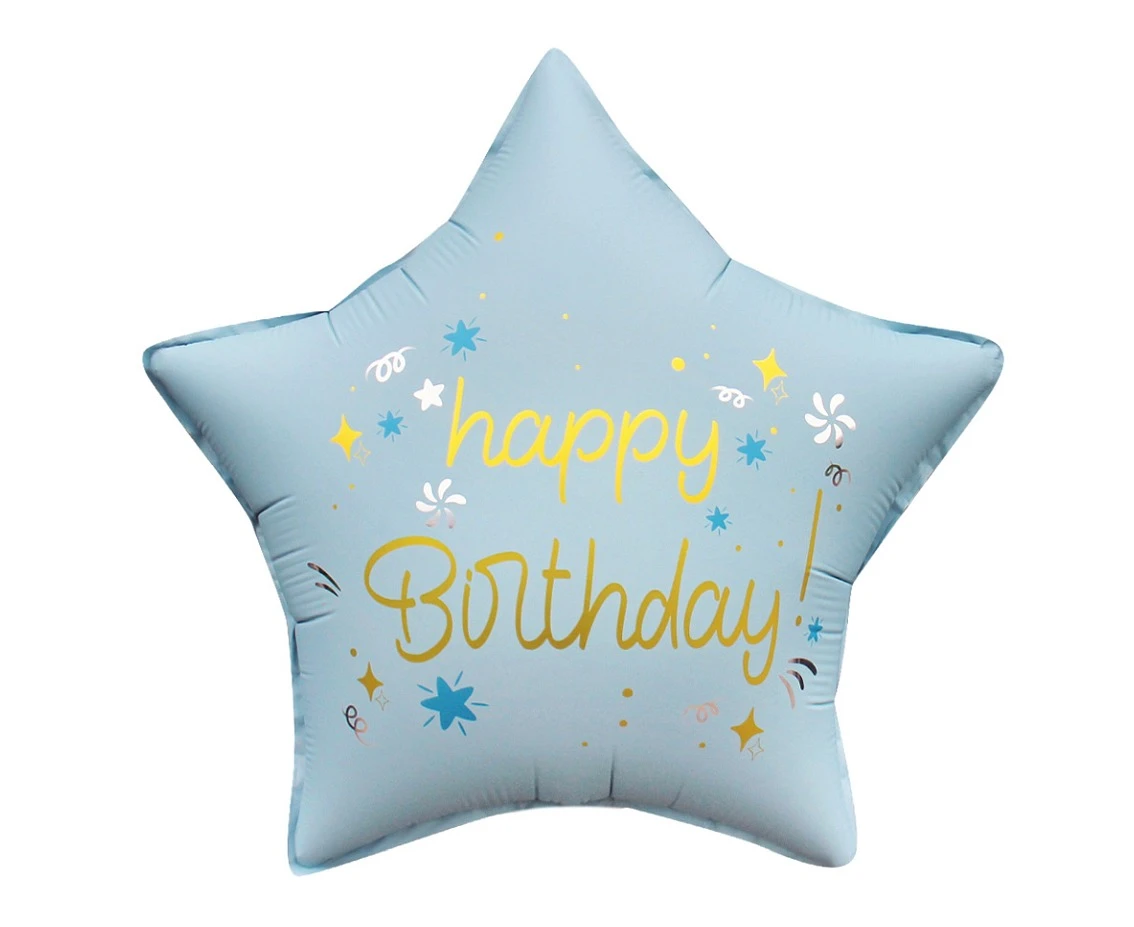Balon foliowy 18" Gwiazda Happy Birthday, matowa j. niebieska KK