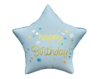 Balon foliowy 18" Gwiazda Happy Birthday, matowa j. niebieska KK