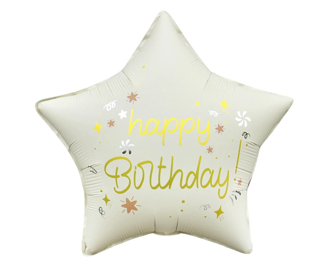 Balon foliowy 18" Gwiazda Happy Birthday, matowa biała KK