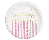 Talerzyki papierowe Birthday Candles, FSC, 23 cm, 8 szt. KK