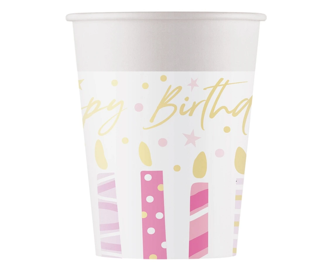 Kubeczki papierowe Birthday Candles, FSC, 200ml, 8 szt.