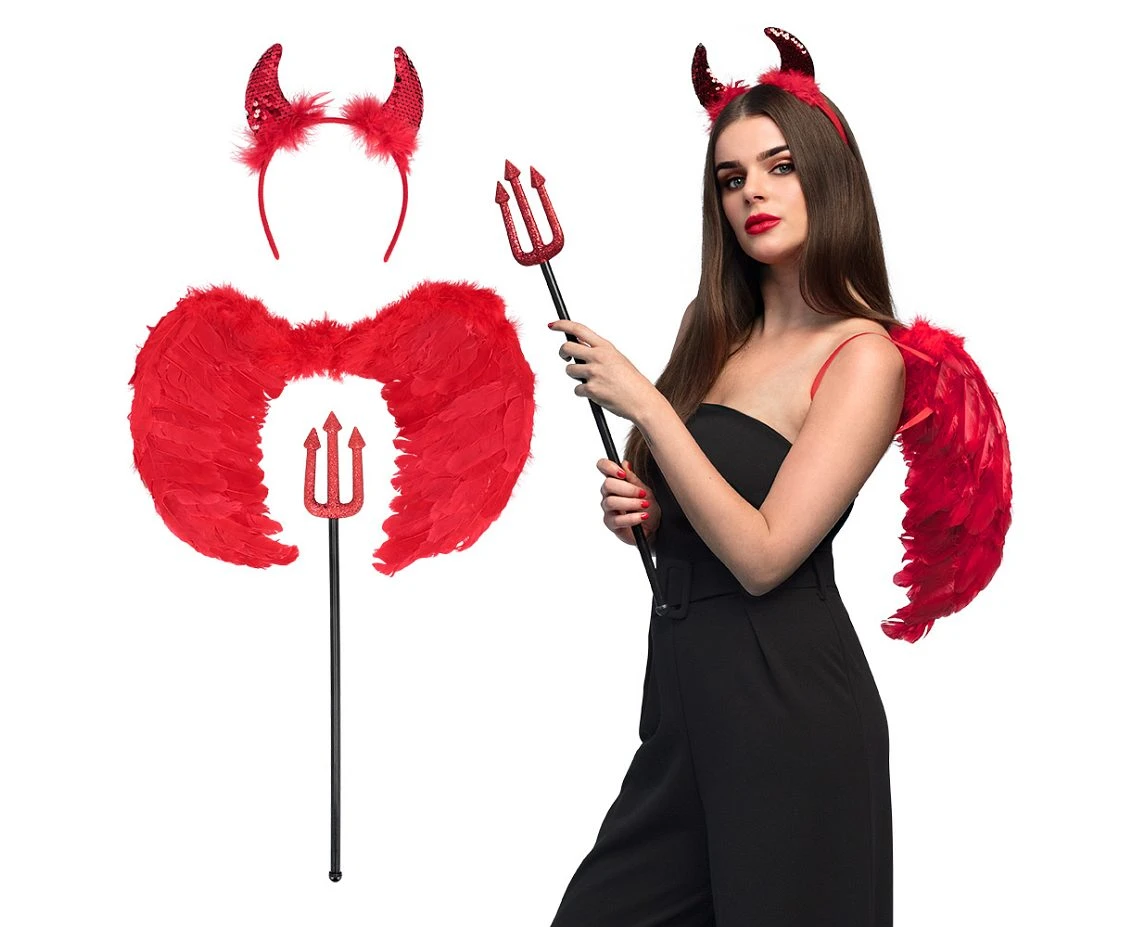 Zestaw Skrzydlata Diablica (opaska, widły, skrzydła)